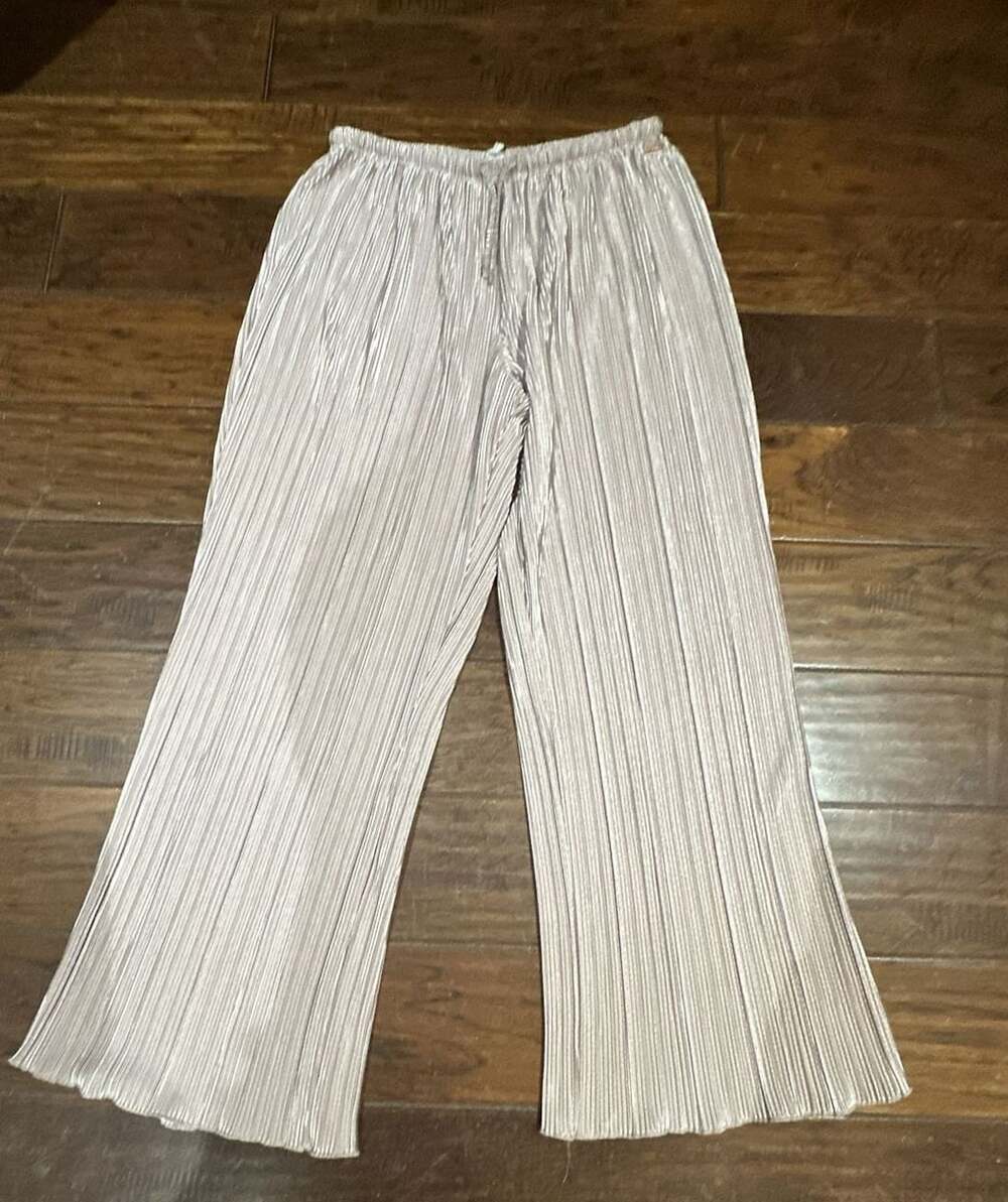 Danskin Pleated Wide Leg Pants Size L Pink Silver Crinkle Metallic